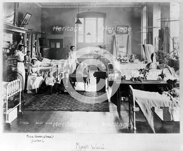 St Bartholomew's Hospital, London: patients and nurses in Mark ward, c1908. Creator: Unknown.