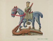 Saint George & the Dragon, Carved Out of Section of Plank - Painted, c. 1938. Creator: Majel G. Claflin.