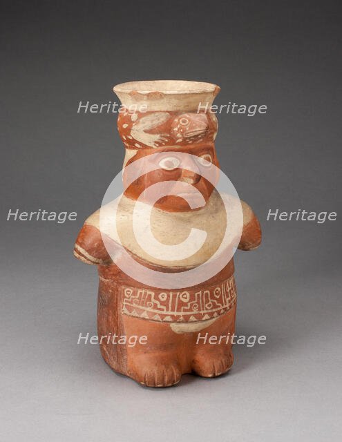 Jar in the Form of a Figure with Patterned Waistband and Lizard Headdress, 100 B.C./A.D. 500. Creator: Unknown.