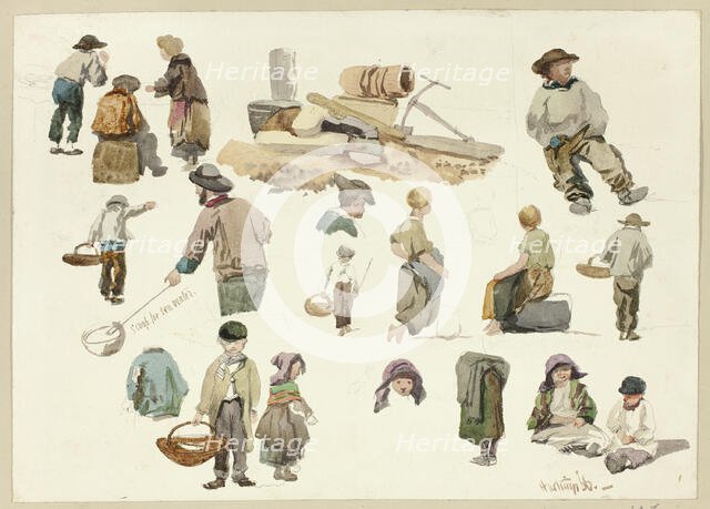 Sketches of Fishermen and Children at Hastings, 1866. Creator: Unknown.