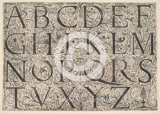 Roman Majuscule Alphabet, ca. 1520. Creator: Daniel Hopfer.