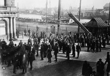British coal strike - idle dock laborers, Cardiff, between c1910 and c1915. Creator: Bain News Service.