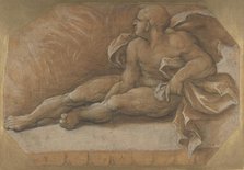 Nude Male Figure Seated on the Ground, ca. 1535-40. Creator: Amico Aspertini.