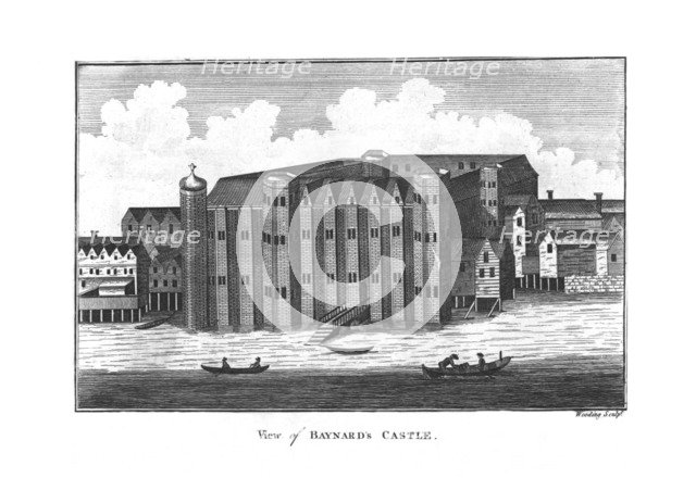'View of Baynards Castle.', late 18th century. Artist: Wooding.