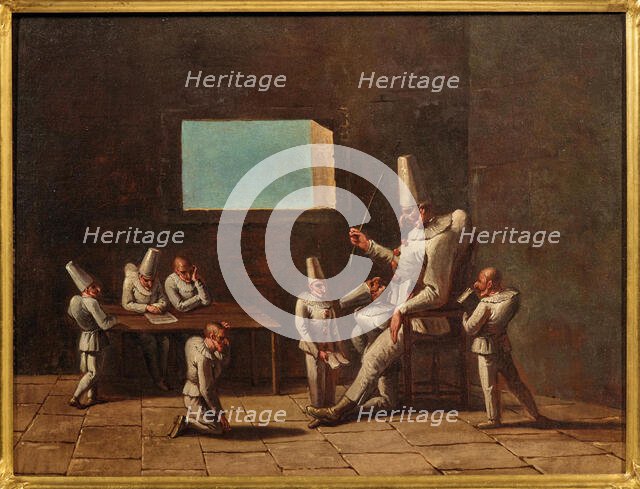 Scene of the education of Pulcinella, 18th century. Creator: Anonymous.