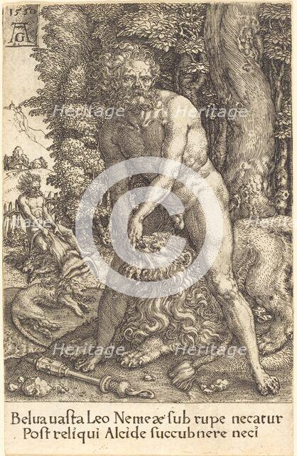 Hercules Slaying the Lion of Nemea, 1550. Creator: Heinrich Aldegrever.