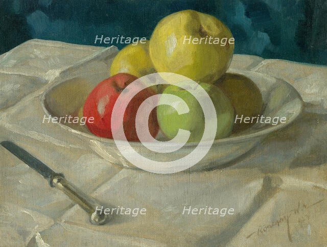Still life with apples, 1923. Creator: Elemér Koszeghy.