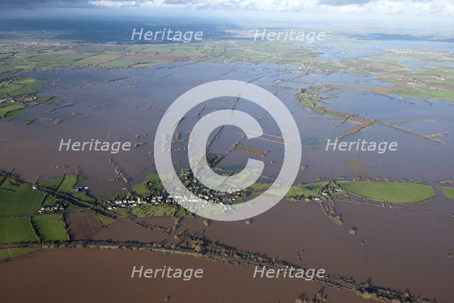 Aerial view of flooding around East Lyng, Somerset Levels, January, 2014. Artist: Damian Grady.