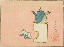Teapot and cups, section of a sheet from a series of untitled harimaze prints, c. 1850s. Creator: Ando Hiroshige.
