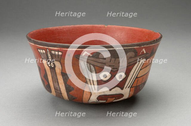 Bowl Depicting Costumed Ritual Performer with Serpent Attributes, 180 B.C./A.D. 500. Creator: Unknown.