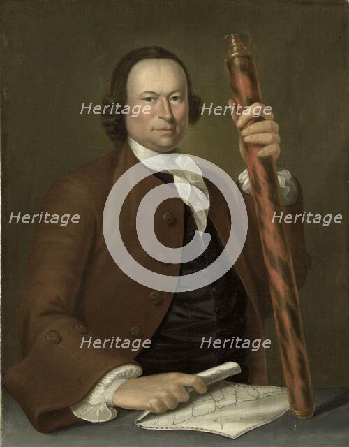 Portrait of an Officer at Sea with Coastal Map and Binoculars in his Hand, 1760. Creator: John Greenwood.