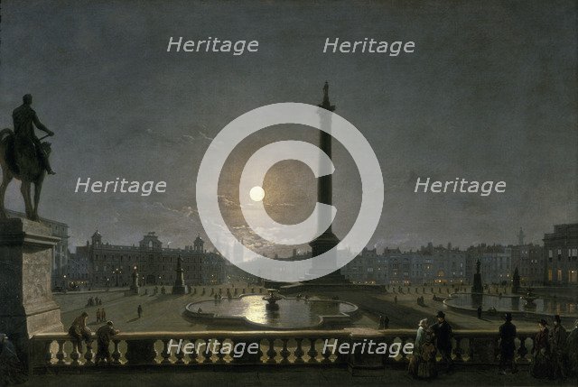 'Trafalgar Square by Moonlight', c1865. Artist: Henry Pether