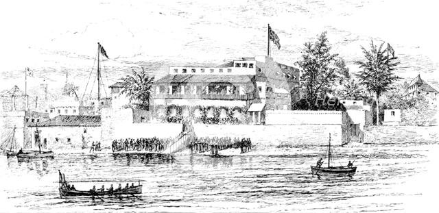 ...Emin Pasha Relief Expedition: Mr. Stanley landing at the British Consulate, Zanzibar, 1890. Creator: Unknown.