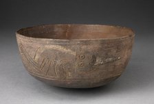 Bowl Depicting Incised and Painted Abstract Crouching Figure, 650/150 B.C. Creator: Unknown.