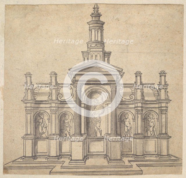 Architecturally-Shaped Tabernacle with a Saint and Four Putti, ca. 1530-49. Creator: Unknown.