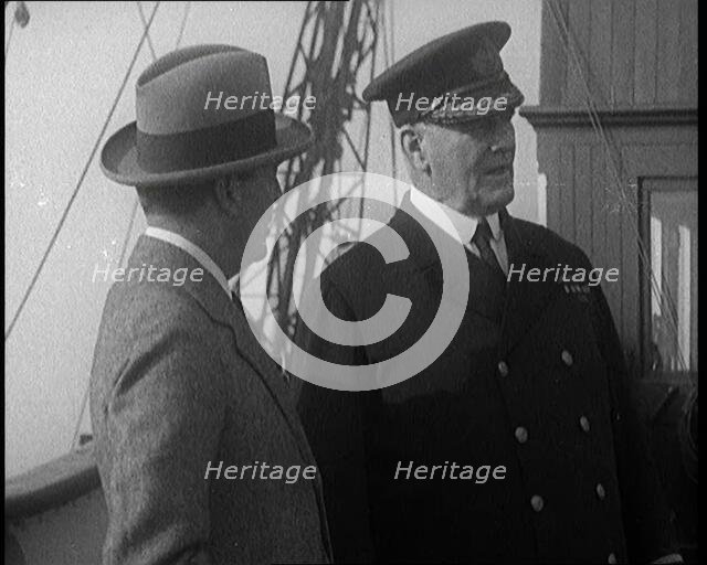 British First Sea Lord David Beatty, 1st Earl Beatty Talking to a Ship's Captain on Deck, 1921. Creator: British Pathe Ltd.