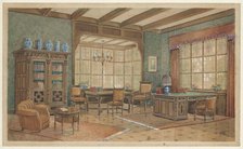 Interior with bookcase in Renaissance style, c.1925. Creator: Monogrammist HK.