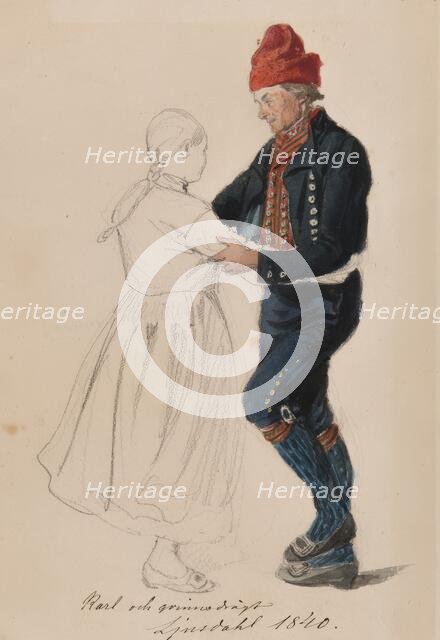 "Karl and woman-dressed, Ljusdahl, 1840",  Creator: Vilhelm Wallander.