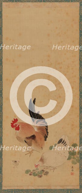 Cock, hen and chick, Edo period, 18th century. Creator: Maruyama Okyo.