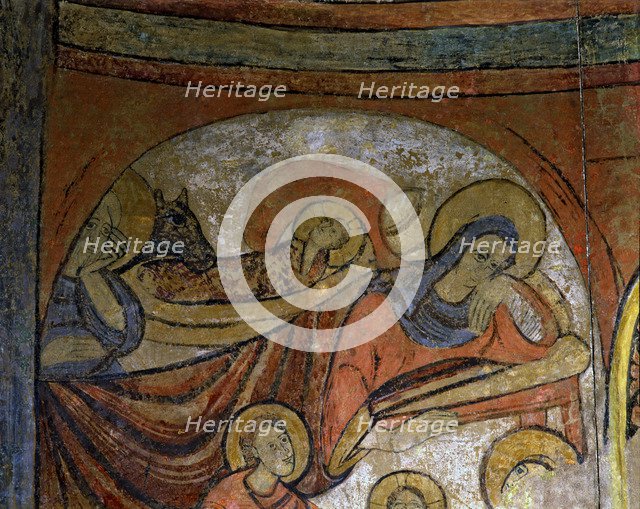  'The Nativity', detail of mural Paintings in the apse, Polinyà c.1122. They come from the parish…