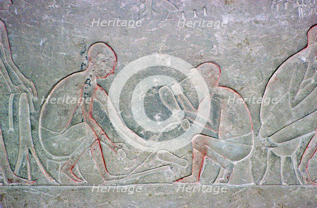 Egyptian relief showing shoemakers, 14th century BC Artist: Unknown