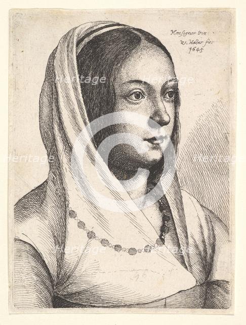 Young woman with a scarf on her head, after Bonsignori, 1645. Creator: Wenceslaus Hollar.