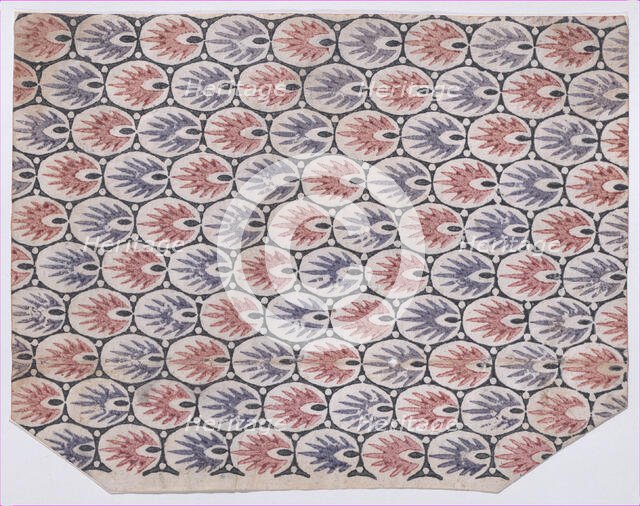 Sheet with overall pattern of pointed shapes within ovals, 19th century. Creator: Anon.