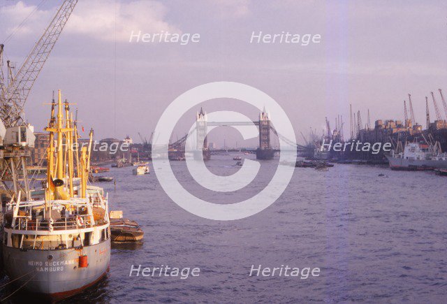 Pool of London with Docks and Tower Bridge, London, England, 1962. Artist: CM Dixon.