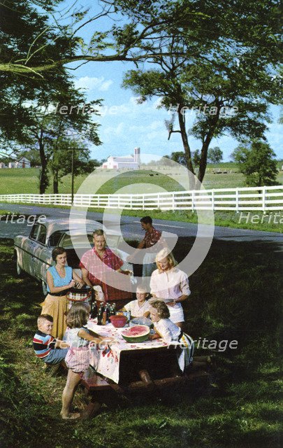 Picnic along one of Kentucky's scenic highways, USA, 1956. Artist: Unknown