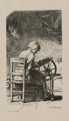 Woman Spinning, 1853, after drawing made in 1852. Creator: Jacques-Adrien Lavieille.