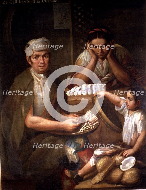 Castas, from castizo and mestiza: chamizo (Mixed races in Spanish America). Family around the fat…