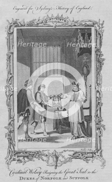 'Cardinal Wolsey resigning the Great Seal for the Dukes of Norfolk and Suffolk', 1773.  Creator: William Walker.