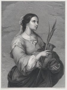 St Justa, three-quarter length, turned to right, holding two pots and a palm, 1840-1860. Creator: Auguste Blanchard I.