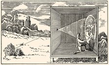 Camera Obscura. From: "Ars Magna Lucis et Umbrae" by Athanasius Kircher, 1646. Creator: Anonymous.