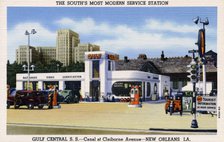 Gulf Central Service Station, Canal at Claiborne Avenue, New Orleans, Louisiana, USA, 1940. Artist: Unknown