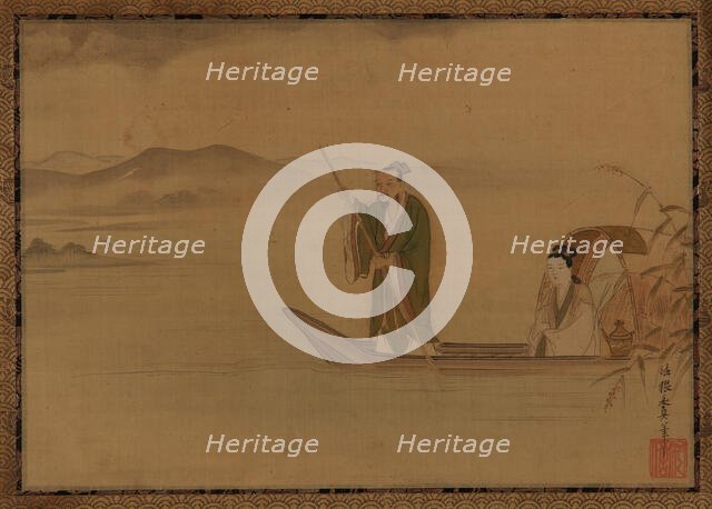 Chinese man and woman in a boat, Edo period, mid 17th century. Creator: Kano Yasunobu.