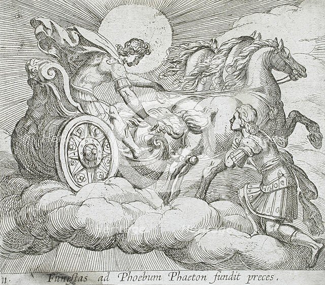 Phaeton Before Apollo, published 1606. Creators: Antonio Tempesta, Wilhelm Janson.