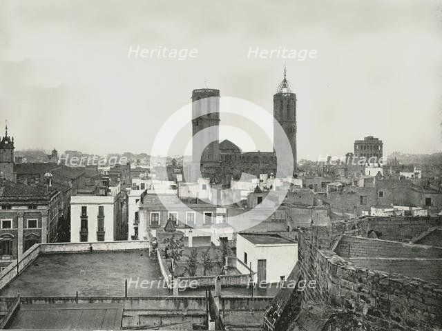 Part of the old city with cathedral, Barcelona, Spain, 1895. ?? NOT? Creator: W & S Ltd.