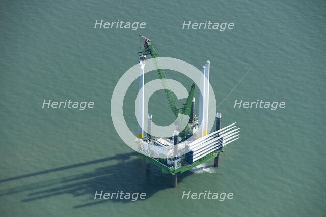 Construction of new wind turbine at Kentish Flats Offshore Wind Farm, 2015. Creator: Historic England.