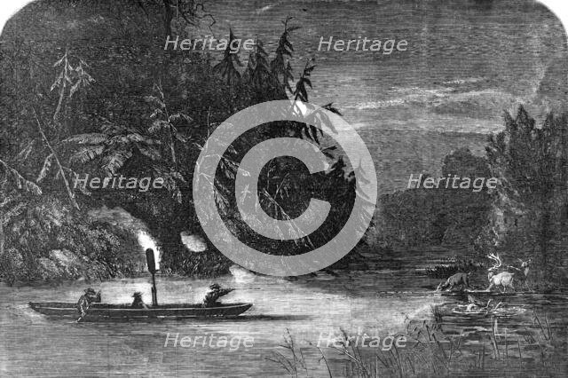 Water-Hunting for Deer: a Night Scene on the River Susquehanna, Pennsylvania, 1857. Creator: Unknown.