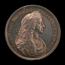 Charles II, 1630-1685, King of England 1660 [obverse], 1662. Creator: Jan Roettiers.