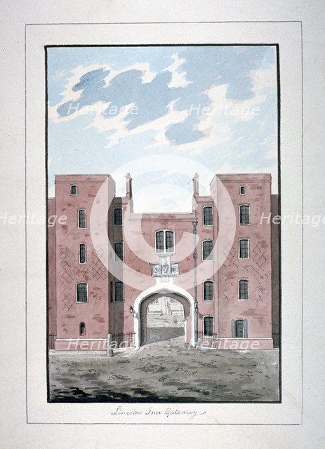 View of Lincoln's Inn Gateway, Holborn, London, c1800. Artist: Anon