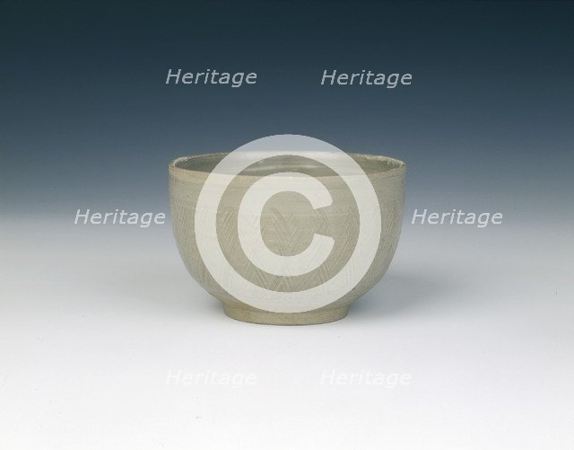 Grey-green glazed bowl with hatched decoration, Yuan dynasty, China, 1279-1368. Artist: Unknown