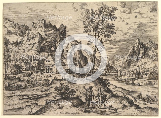 Tobit from Landscapes with Biblical and Mythological Scenes, 1558. Creator: Hieronymus Cock.