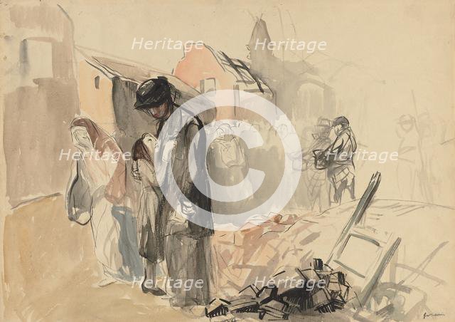 Reconquered Territory (recto) Two Figures on a Road (verso), c. 1919. Creator: Jean Louis Forain (French, 1852-1931).