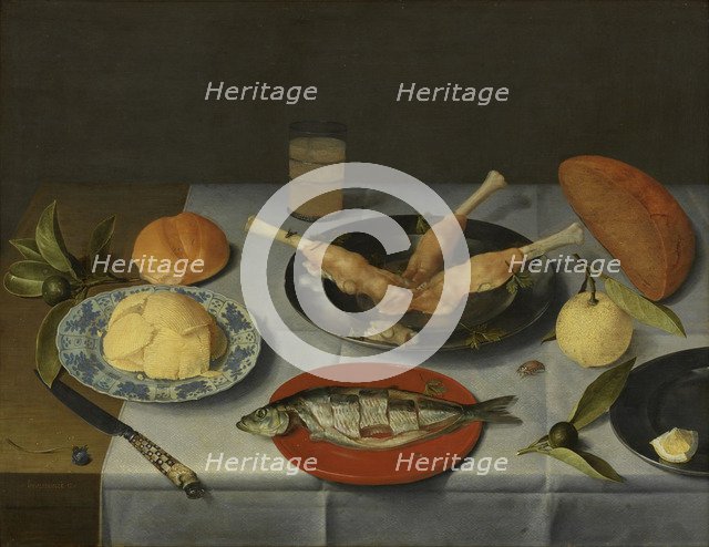 Breakfast with bread, cheese, fish and beer, c. 1615. Artist: Hulsdonck, Jacob van (1582-1647)