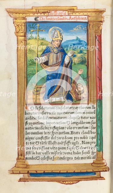 Printed Book of Hours (Use of Rome): fol. 105v, St. Claude as Bishop, 1510. Creator: Guillaume Le Rouge (French, Paris, active 1493-1517).