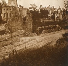 Ruined church and chateau, France, c1914-c1918. Artist: Unknown.