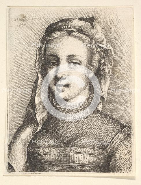 Head and shoulders of a woman with a veil and diaphanous neckware, 1645. Creator: Wenceslaus Hollar.
