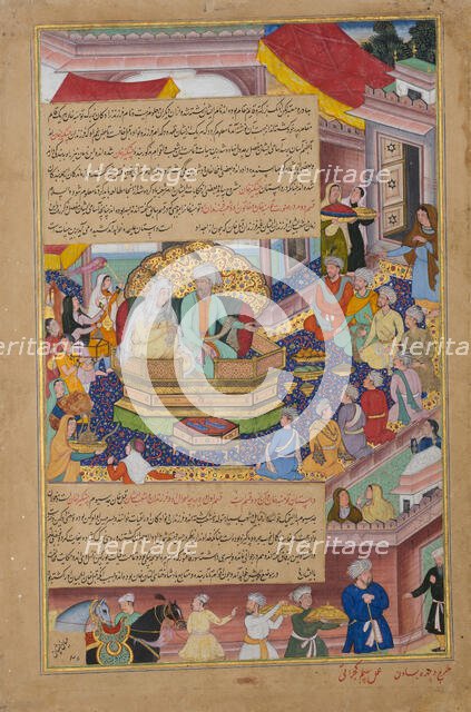 Tumanba Khan, His Wife, and His Nine Sons, Folio from a Chingiznama..., ca. 1596. Creators: Basawan, Bhim Gujarati.